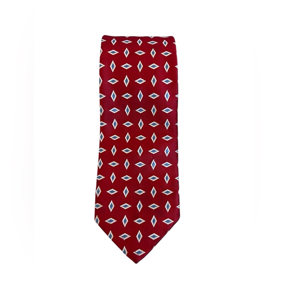 Robert Talbott AMR Red Geometric Diamond Pattern Tie 100% Polyester USA Made